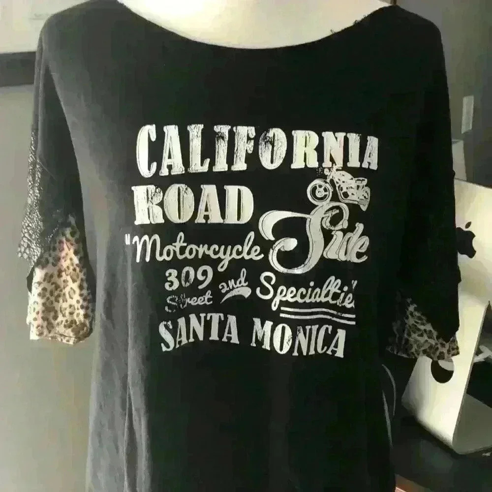 Super Cool Free People Black / Leopard T Shirt - Picture 2 of 8